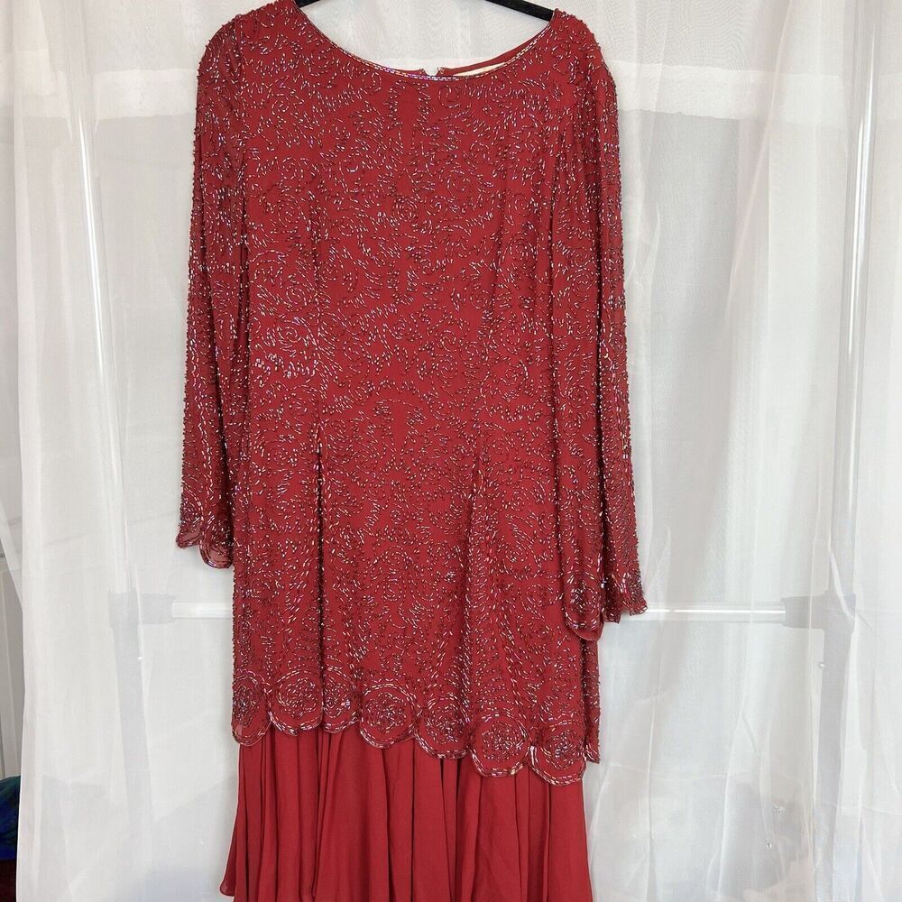 vintage Black Tie Oleg Cassini beaded silk chiffon layered formal dress sz 12